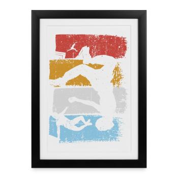 Silhouette du plongeur couchant de rayures - Affiche encadrée (27 × 37 cm) - noir - Devant