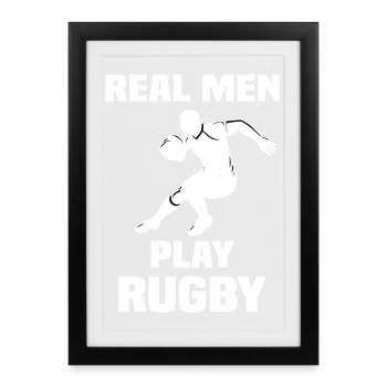 Les Vrais Hommes Jouent au Rugby - Affiche encadrée (27 × 37 cm) - noir - Devant