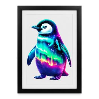 Manchot aurore boréale - Affiche encadrée (27 × 37 cm) - noir - Devant
