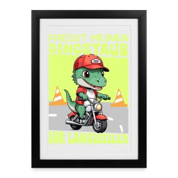 Dinosaure à moto - Affiche encadrée (27 × 37 cm) - noir - Devant