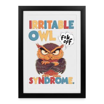 Syndrome de la chouette irritable, jeu de mots amusant - Affiche encadrée (27 × 37 cm) - noir - Devant