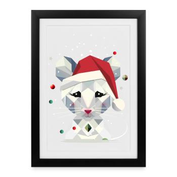 Snow Mouse in Geometric Christmas Design - Framed poster (27 × 37 cm) - black - Front