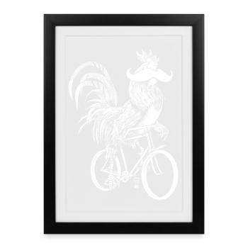 Rooster & Bicycles - white version - Framed poster (27 × 37 cm) - black - Front