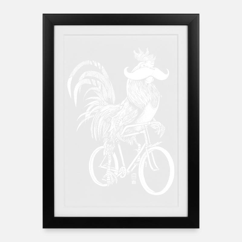 Rooster & Bicycles - white version - Framed poster (27 × 37 cm) - black