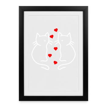 Coeur de la Saint-Valentin Chats Amour Coeurs d’amitié - Affiche encadrée (27 × 37 cm) - noir - Devant