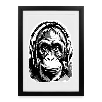 Musique Monkey Gorilla avec des écouteurs comme idée cadeau - Affiche encadrée (27 × 37 cm) - noir - Devant
