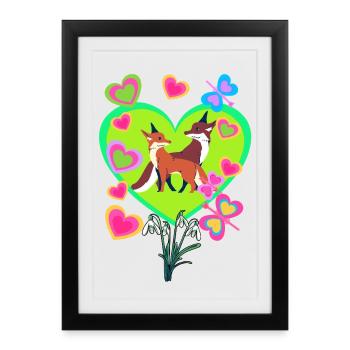 Retro Fox Foxes Vintage 80s 90s Vixen - Framed poster (27 × 37 cm) - black - Front