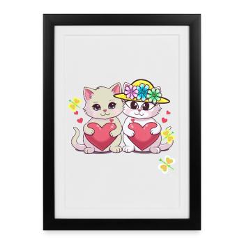 Chat Chaton Coeurs de la Saint-Valentin - Affiche encadrée (27 × 37 cm) - noir - Devant