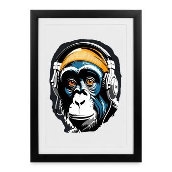 Music Monkey Chimpanzee Headphones as a Gift Idea - Framed poster (27 × 37 cm) - black - Front