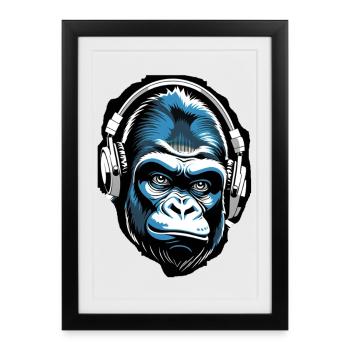 Music Monkey Gorilla with Headphones as a Gift Idea - Framed poster (27 × 37 cm) - black - Front