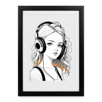 Musique Femme Fille Écouteurs Rave Idée Cadeau - Affiche encadrée (27 × 37 cm) - noir - Devant