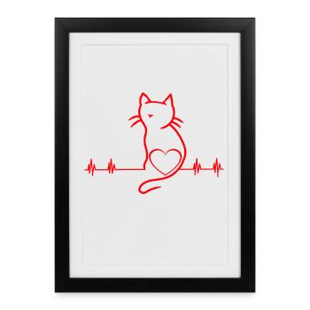 80s 90s Retro Cat Cats Heart Heartbeat - Framed poster (27 × 37 cm) - black - Front
