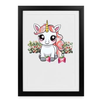 fraises licorne licornes adolescente enfant - Affiche encadrée (27 × 37 cm) - noir - Devant