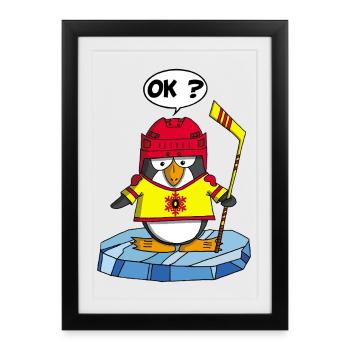 Pingouin et sport d'hiver - Affiche encadrée (27 × 37 cm) - noir - Devant