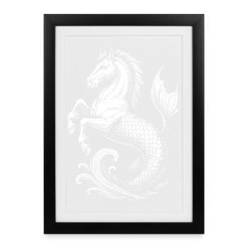 Mythical Hippocampus, Sea Stallion Illustration - Framed poster (27 × 37 cm) - black - Front