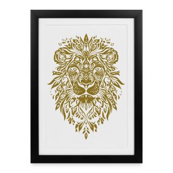 Lion head with leaf pattern in gold - Framed poster (27 × 37 cm) - black - Front