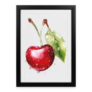 Fruity cherry with water droplets - Framed poster (27 × 37 cm) - black - Front