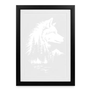 Wolf face forest silhouette in black and white style - Framed poster (27 × 37 cm) - black - Front