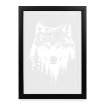 Visage de loup forêt nature en noir et blanc - Affiche encadrée (27 × 37 cm) - noir - Devant