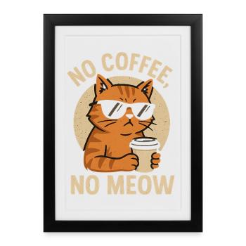 Chat cool avec lunettes de soleil et tasse à café - Affiche encadrée (27 × 37 cm) - noir - Devant