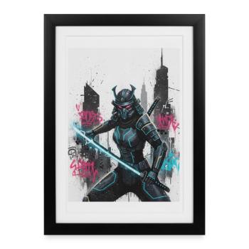 Cyber Samurai Neon Blade - Affiche encadrée (27 × 37 cm) - noir - Devant