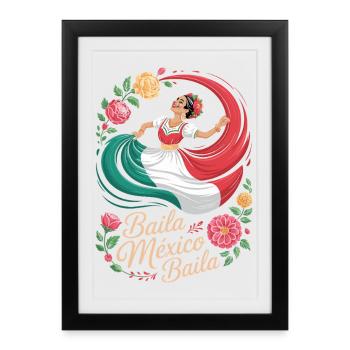 Danse Folklorico Mexique Femme Mexicaine - Affiche encadrée (27 × 37 cm) - noir - Devant
