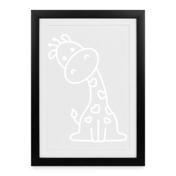 Cute Giraffe Sketch – Childlike Animal Motif Design - Framed poster (27 × 37 cm) - black - Front