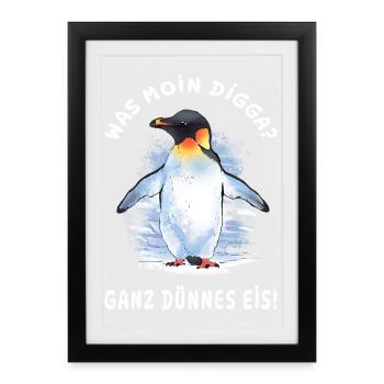 Pingouin empereur - Quel Moin Digga ? Glace très mince - Affiche encadrée (27 × 37 cm) - noir - Devant