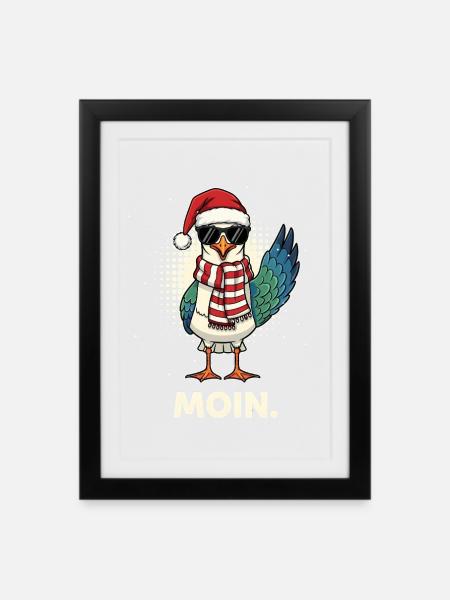 Möwe Weihnachtsmann - Gerahmtes Poster (27 × 37 cm) - Schwarz