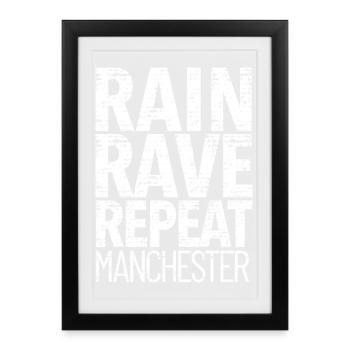 Manchester Rain Rave Repeat - Affiche encadrée (27 × 37 cm) - noir - Devant