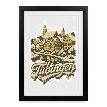 Illustration hivernale de Tübingen - Affiche encadrée (27 × 37 cm) - noir - Devant
