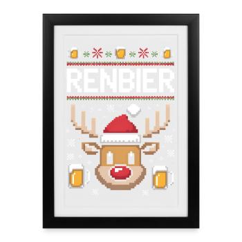 Chope à bière Renne Noël - Affiche encadrée (27 × 37 cm) - noir - Devant