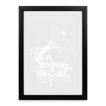 Nostalgic Gramophone – Floral Line Art - Framed poster (27 × 37 cm) - black - Front