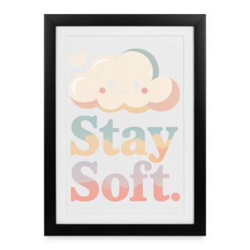 Restez doux – Nuage vintage - Affiche encadrée (27 × 37 cm) - noir - Devant