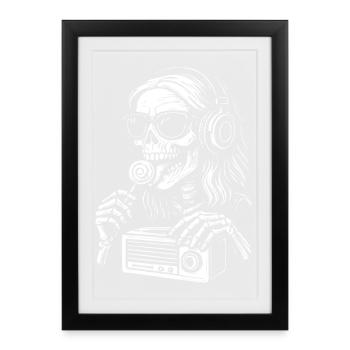 Skeleton DJ Radio Black White - Framed poster (27 × 37 cm) - black - Front
