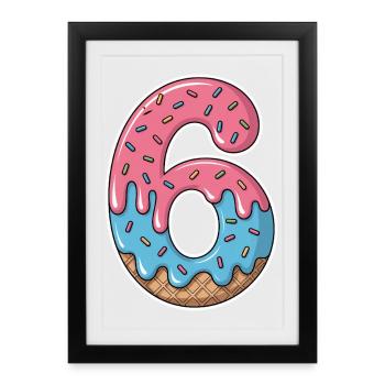 Fête d’anniversaire de la glace numéro 6 des vermicelles - Affiche encadrée (27 × 37 cm) - noir - Devant