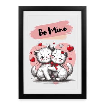 Be Mine Cat Cuddle with Hearts - Framed poster (27 × 37 cm) - black - Front