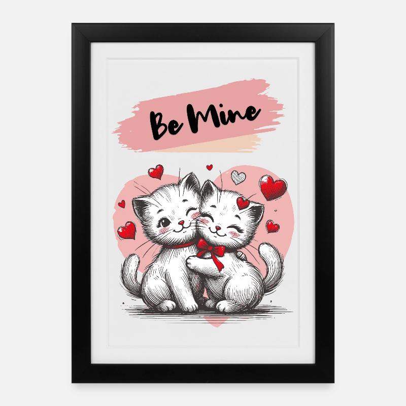 Be Mine Katzenkuscheln mit Herzen - Gerahmtes Poster (27 × 37 cm) - Schwarz