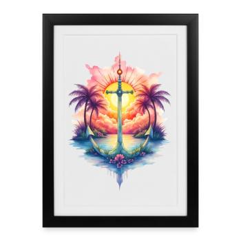 Ancre tropicale au lever du soleil - Affiche encadrée (27 × 37 cm) - noir - Devant