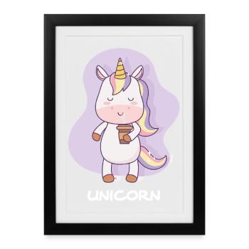 Coffee-drinking unicorn - Framed poster (27 × 37 cm) - black - Front