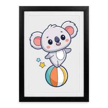 Koala kawaii sur Ballon et Étoiles - Affiche encadrée (27 × 37 cm) - noir - Devant