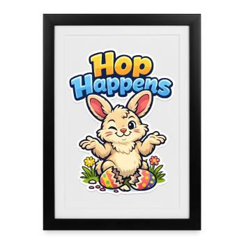 Un joli lapin de Pâques avec un œuf coloré et des lettres - Affiche encadrée (27 × 37 cm) - noir - Devant