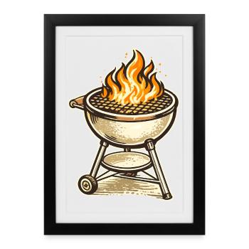 Grill Fire Motif Retro BBQ - Framed poster (27 × 37 cm) - black - Front