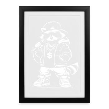 Rapping Raccoon with Bling - Framed poster (27 × 37 cm) - black - Front