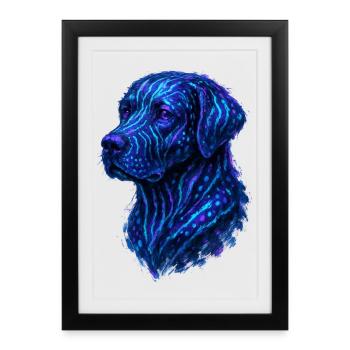 Labrador Psychédélique Néon Style Cané Retriever - Affiche encadrée (27 × 37 cm) - noir - Devant
