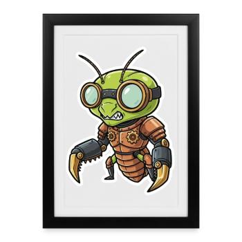 Mante Religieuse Steampunk Armure Cuivre - Affiche encadrée (27 × 37 cm) - noir - Devant