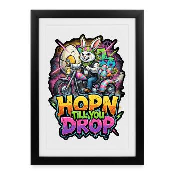 HOPN jusqu’à ce que tu tombes des graffitis de moto de lapin - Affiche encadrée (27 × 37 cm) - noir - Devant