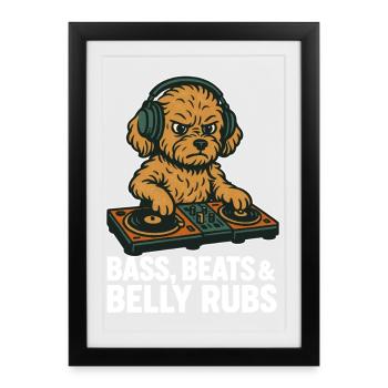DJ Maltipoo : Basse, Beats & Belly Flats Design rétro - Affiche encadrée (27 × 37 cm) - noir - Devant