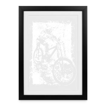 BMX Mountain Bike Downhill Silhouette Grunge - Framed poster (27 × 37 cm) - black - Front