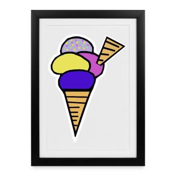Cornet de glace Glace Glace Kids Rétro - Affiche encadrée (27 × 37 cm) - noir - Devant